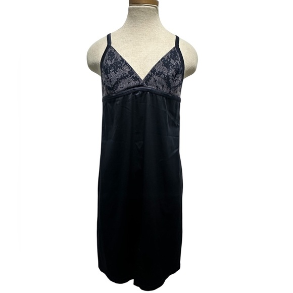 La Perla Deep Navy Satin Lace Chemise Slip Dress Size 4 - Picture 1 of 8
